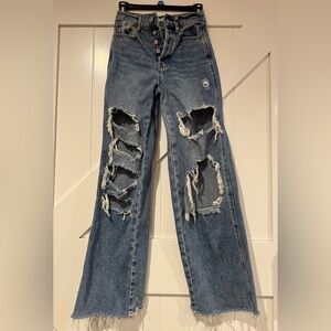 PacSun Women's Distressed Medium Blue Baggy Jeans